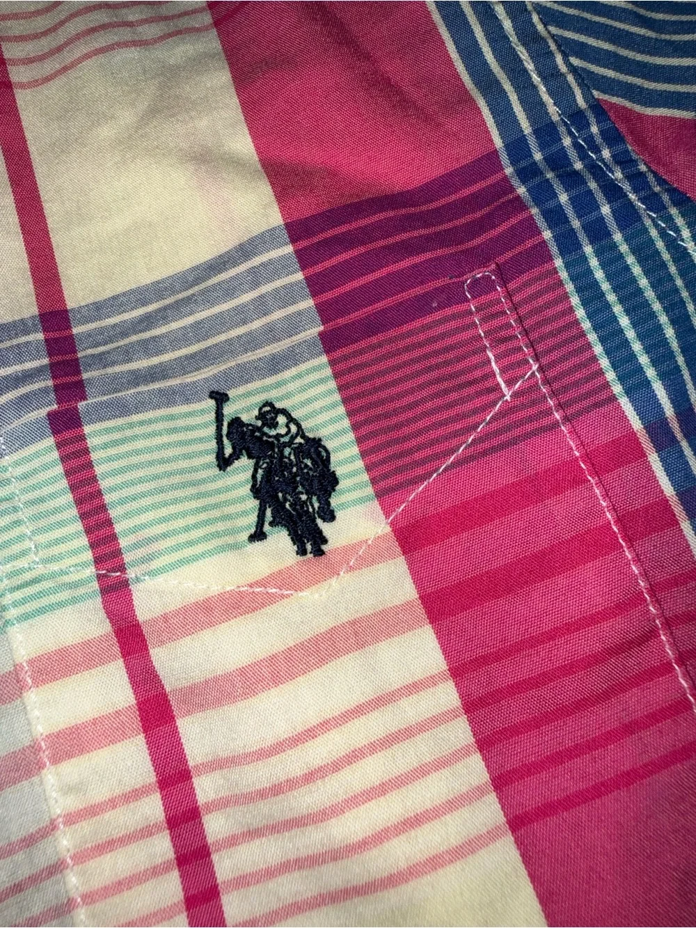 U.S. Polo Assn. Boys Pink Blue Green Plaid Button-Down Shirt